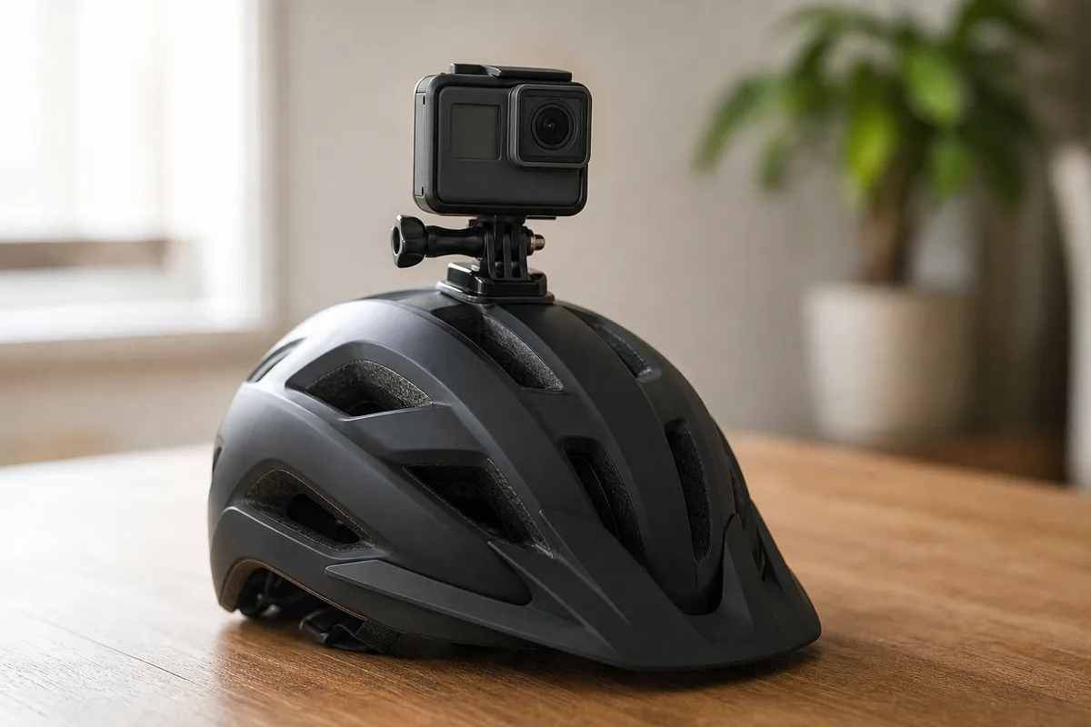 Helmet camera, GPS cycling computer, and phone showing saved bicycle crash evidence