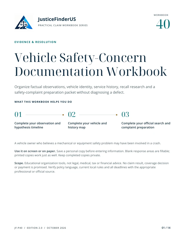 Vehicle Safety-Concern Documentation Workbook cover